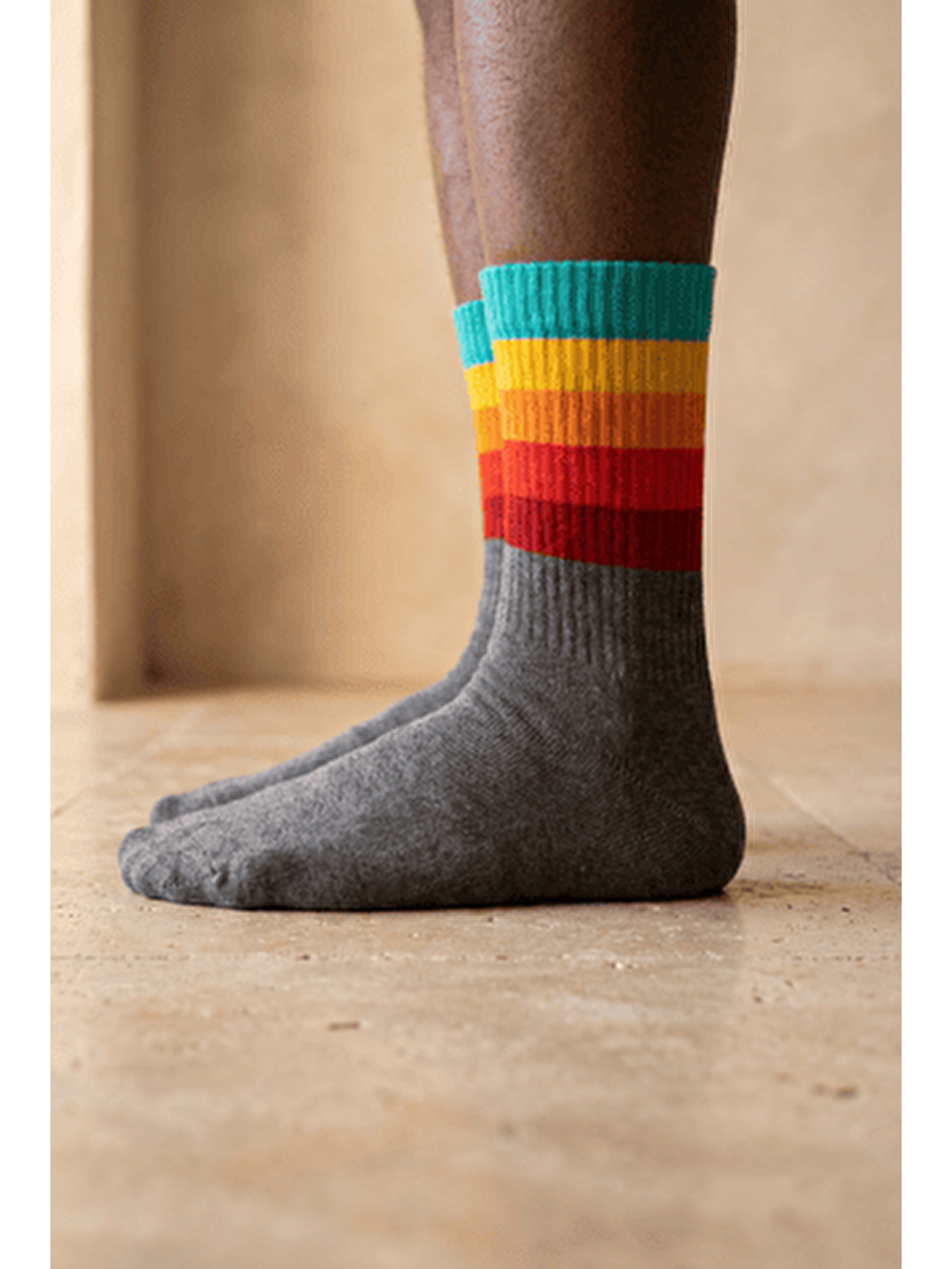 Unisex Renkli Şeritli Gri Padel Soket Çorap-2