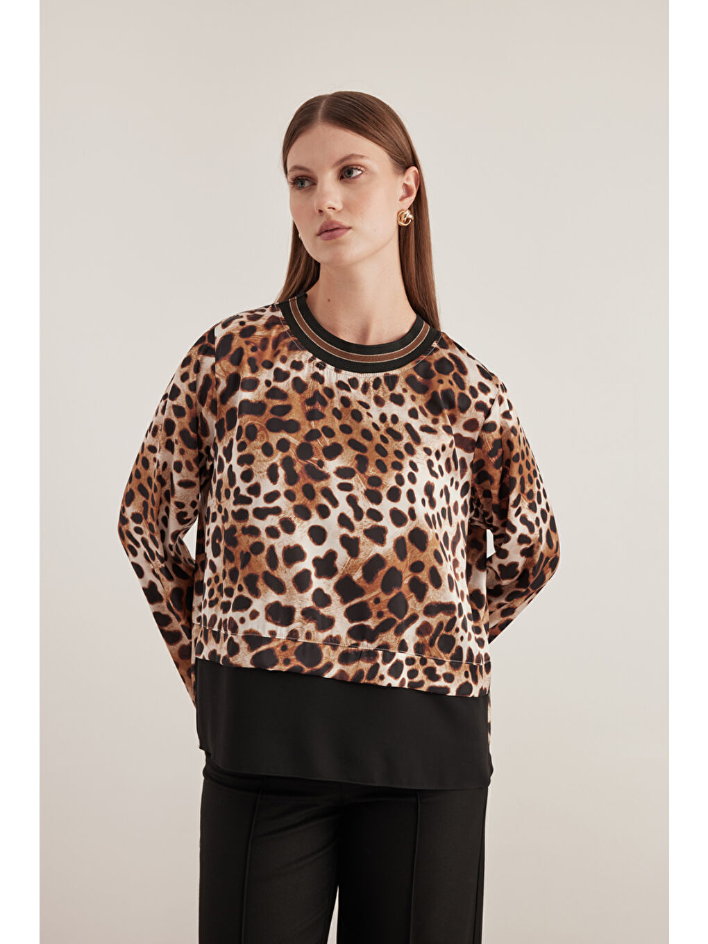 Kahverengi Garniliı Leopar Bluz-1