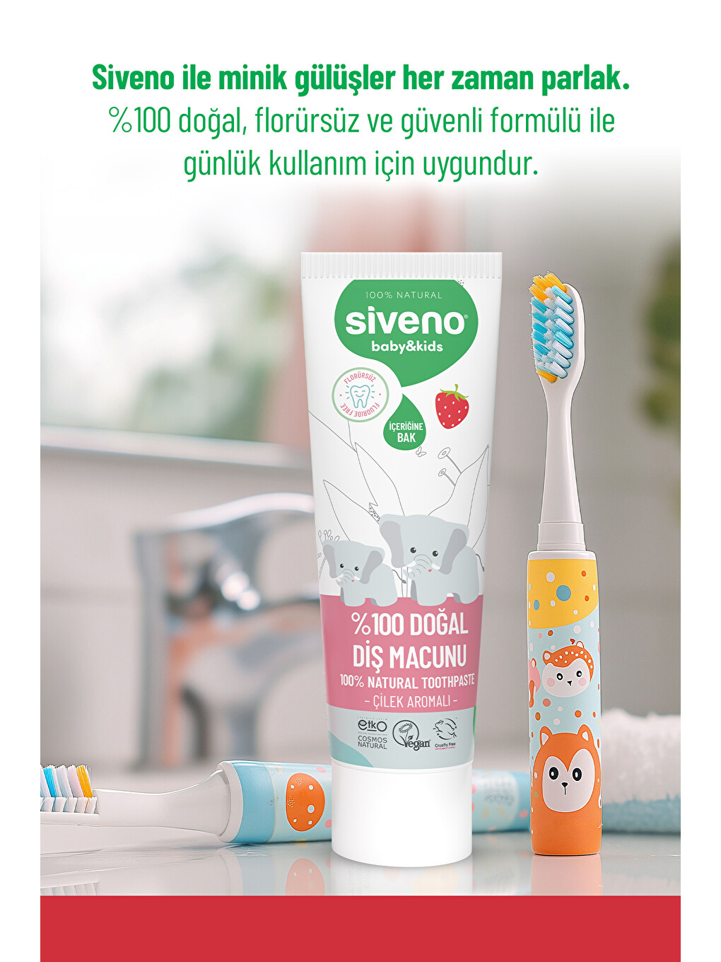 %100 Doğal Diş Macunu Bebek ve Çocuk İçin Çilekli Aromalı Florürsüz 50 ml-4