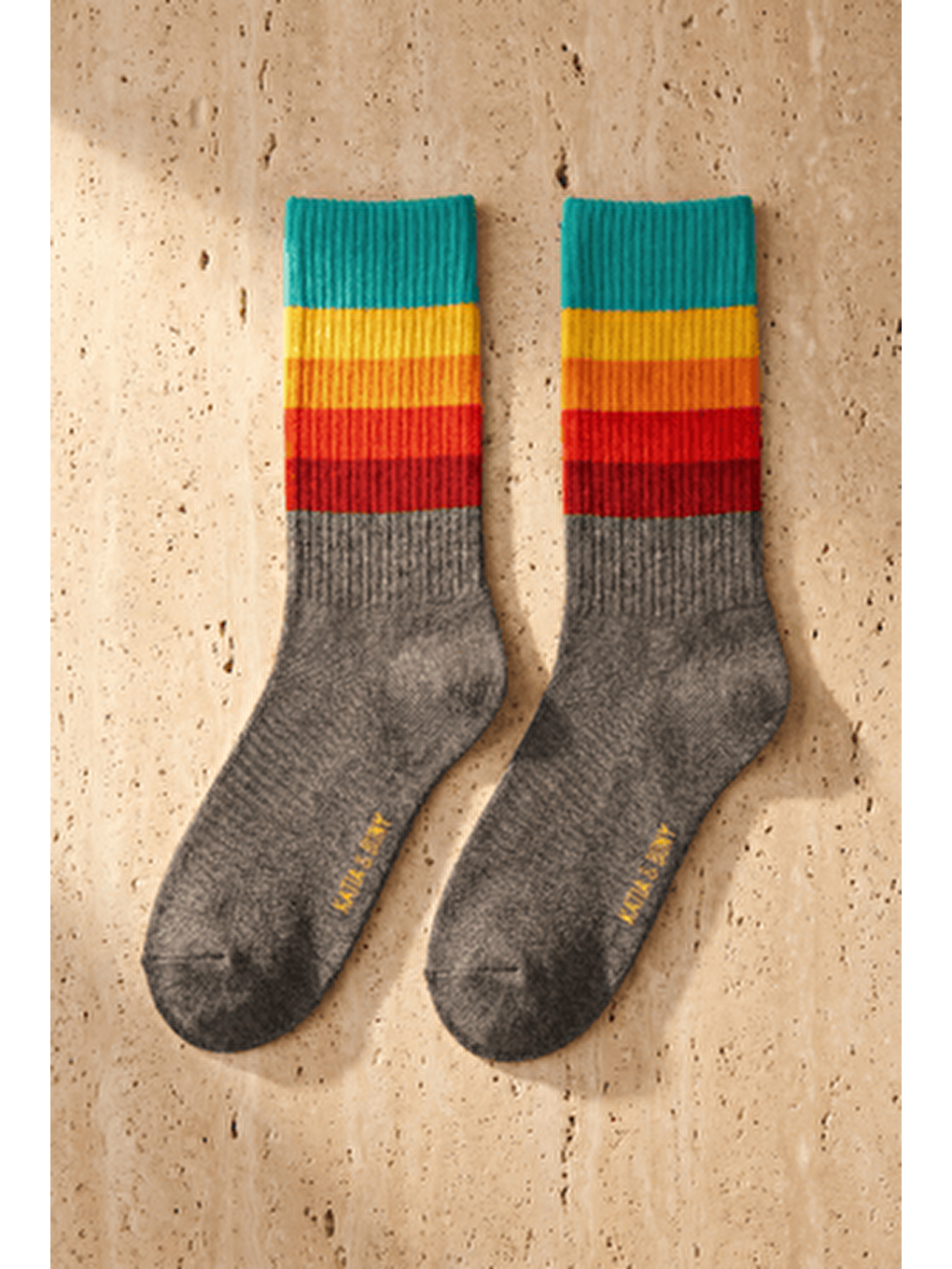 Unisex Renkli Şeritli Gri Padel Soket Çorap-3
