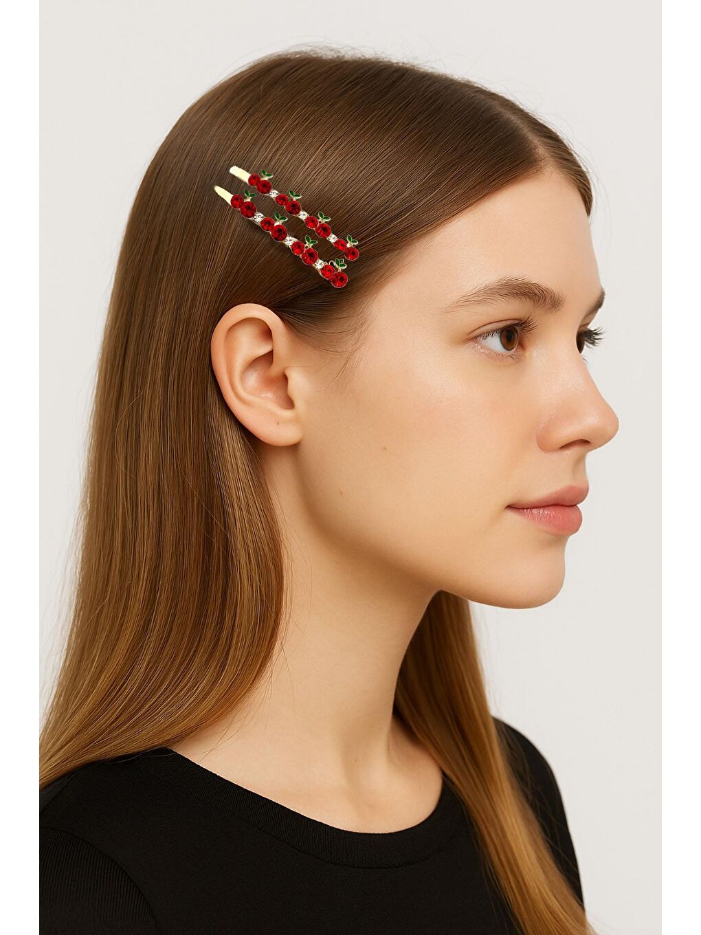 Sarı Taşlı Kirazlı Tel Toka 2'li Set-3