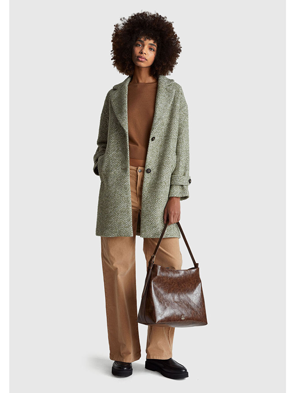 Kahverengi Kadın Taba  %100 Yün Bisiklet Yaka Kısa Kollu Kazak-4