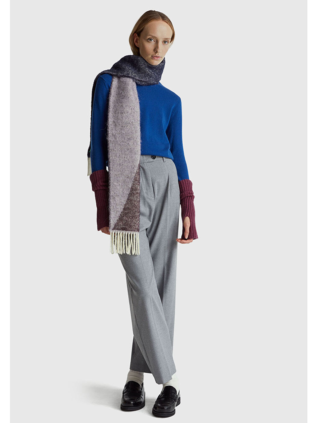 Kadın Koyu Mavi %100 Merino Bisiklet Yaka Kazak-4