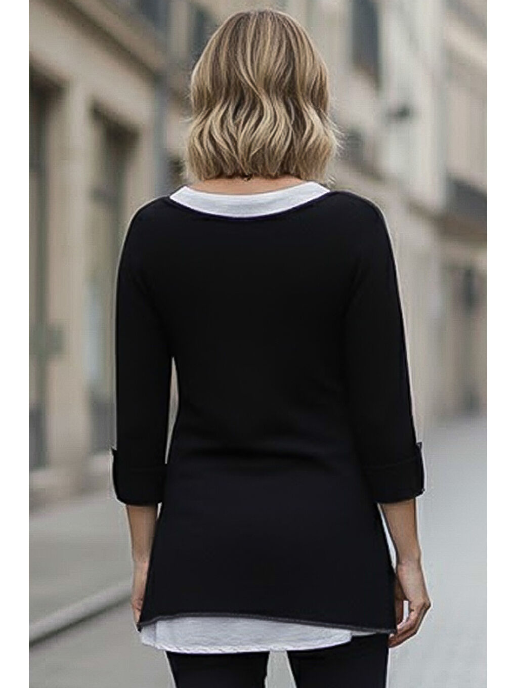 Siyah Havuz Yaka Uzun Kol İnce İkili Set Kolyeli Casual Oversize Triko Bluz 70 74-7