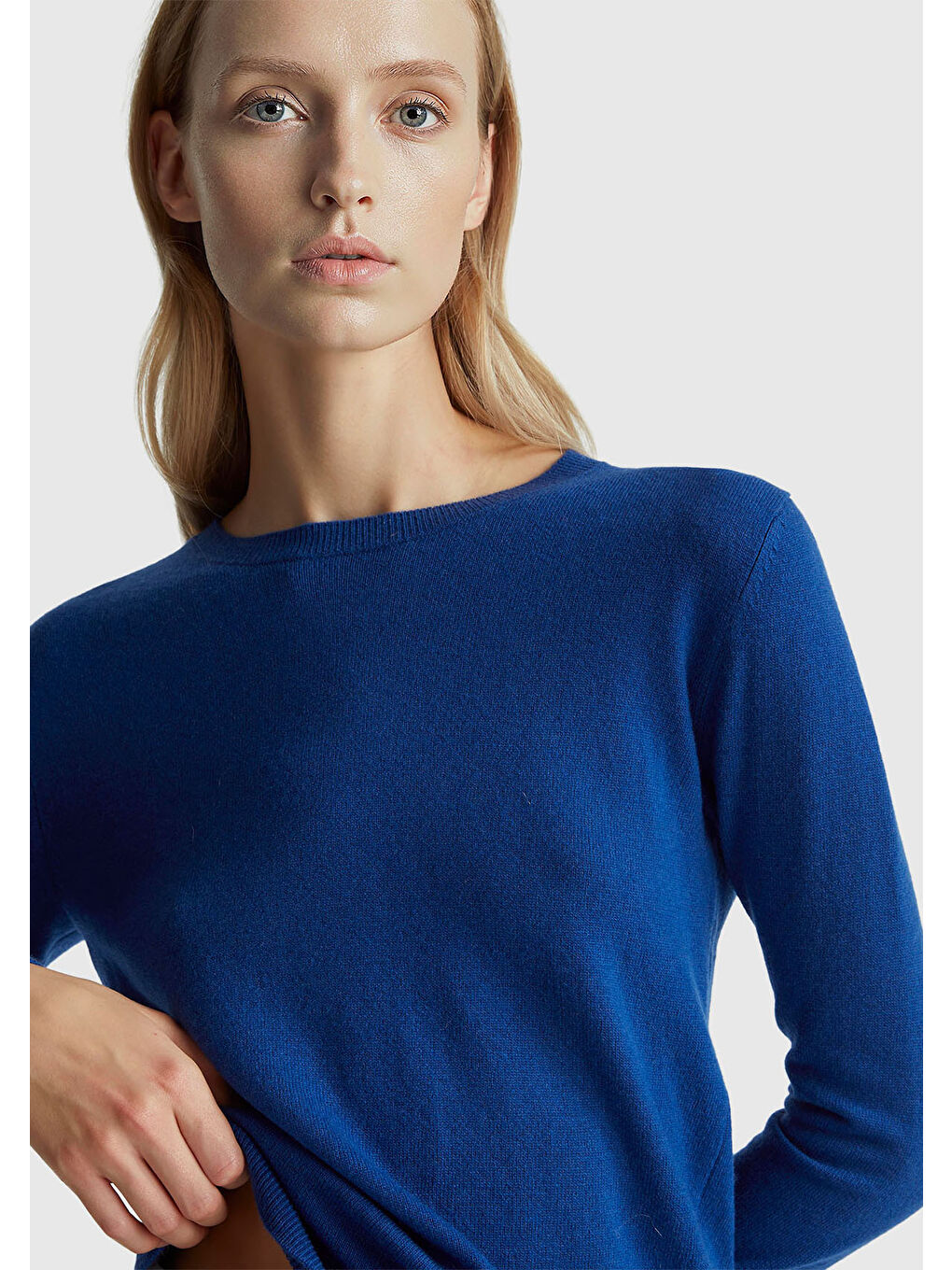 Kadın Koyu Mavi %100 Merino Bisiklet Yaka Kazak-5