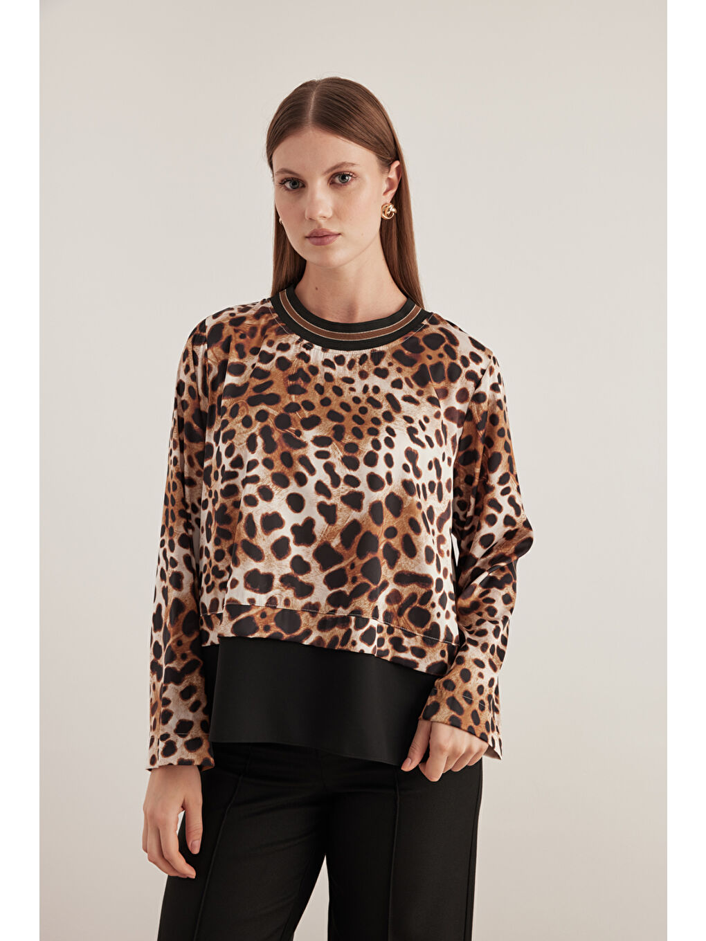 Kahverengi Garniliı Leopar Bluz-2