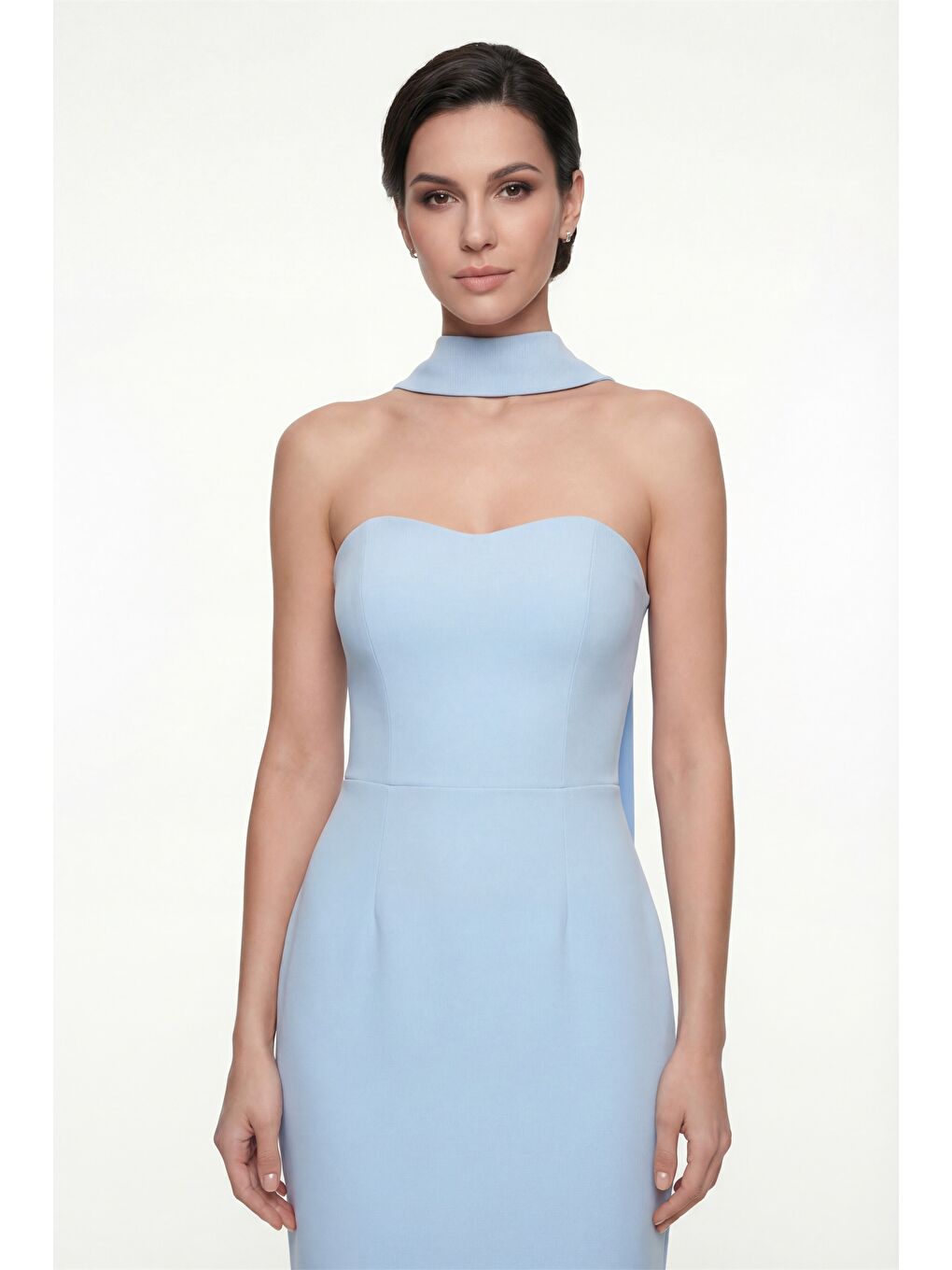 Kadın Bebe Mavi Şal Yaka Midi Söz Nişan Nikah Abiye Elbise-2