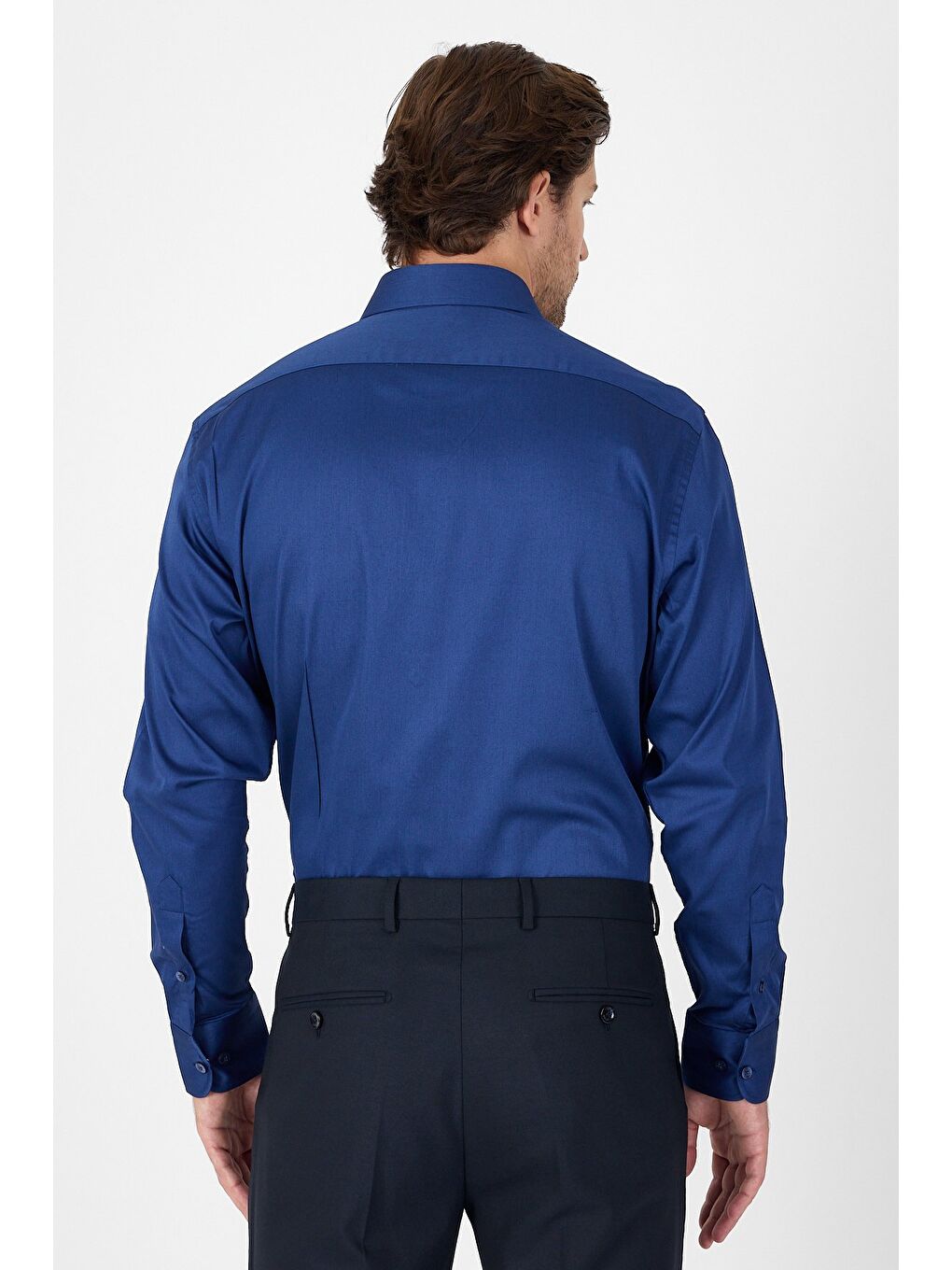 Lacivert Sert Yaka Düz Classic %100 Pamuk Comfort Fit Büyük Beden Gömlek 1004250323-2
