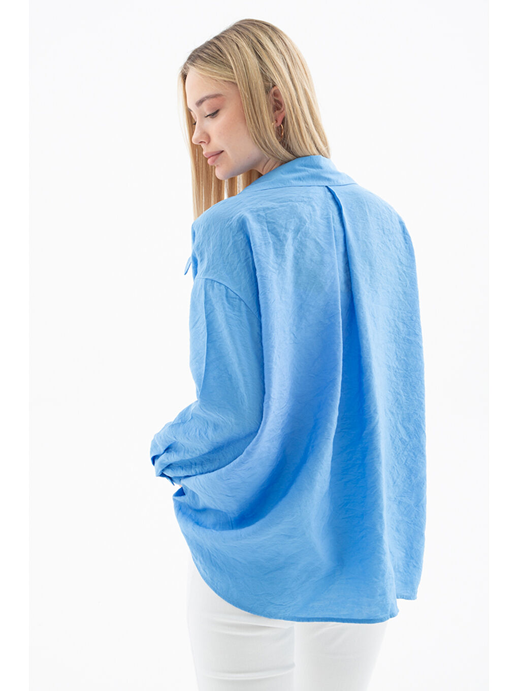 Mavi Oversize Cep Detaylı Uzun Kollu Gömlek 25Y0571K1-2