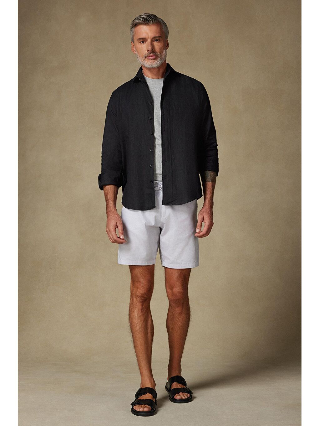 Sky Armür Pamuk Karışımlı Comfort Fit Gri Erkek Kareli Şort