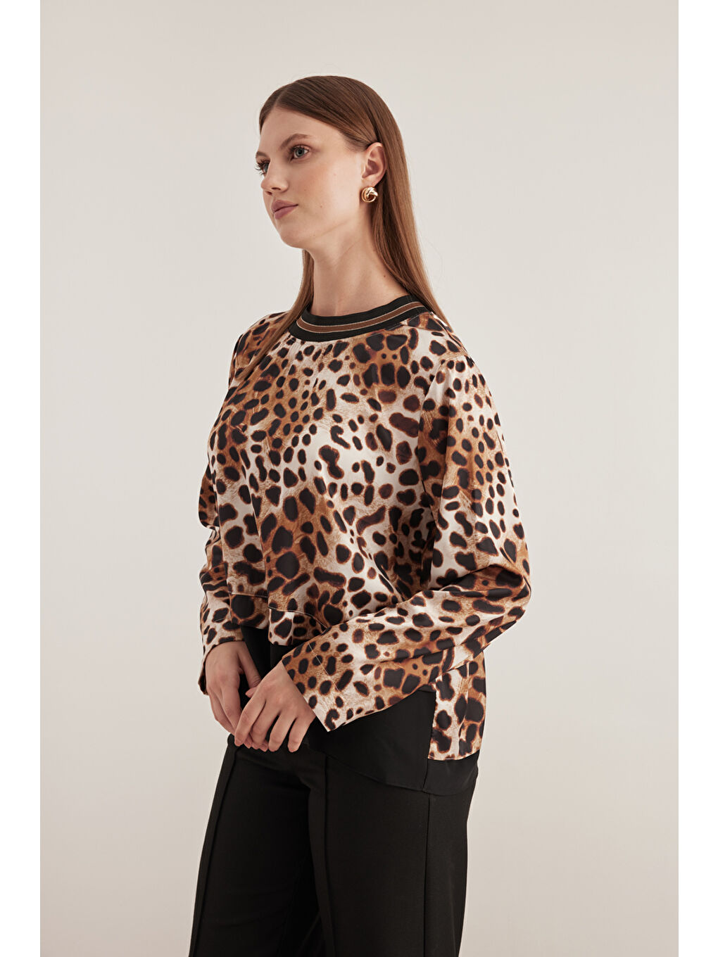 Kahverengi Garniliı Leopar Bluz-3