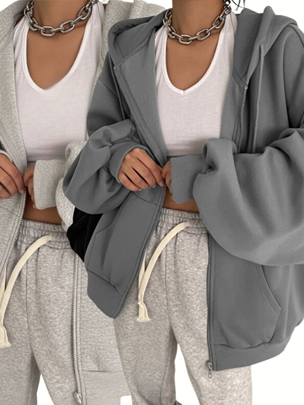 Karışık 2 Lİ Gri Füme Fermuarlı Kadın Hırka