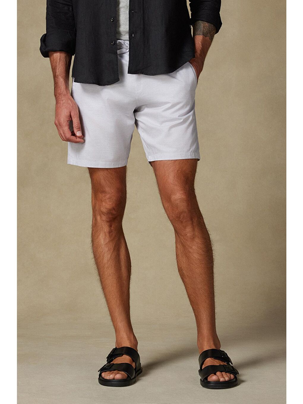 Sky Armür Pamuk Karışımlı Comfort Fit Gri Erkek Kareli Şort-1