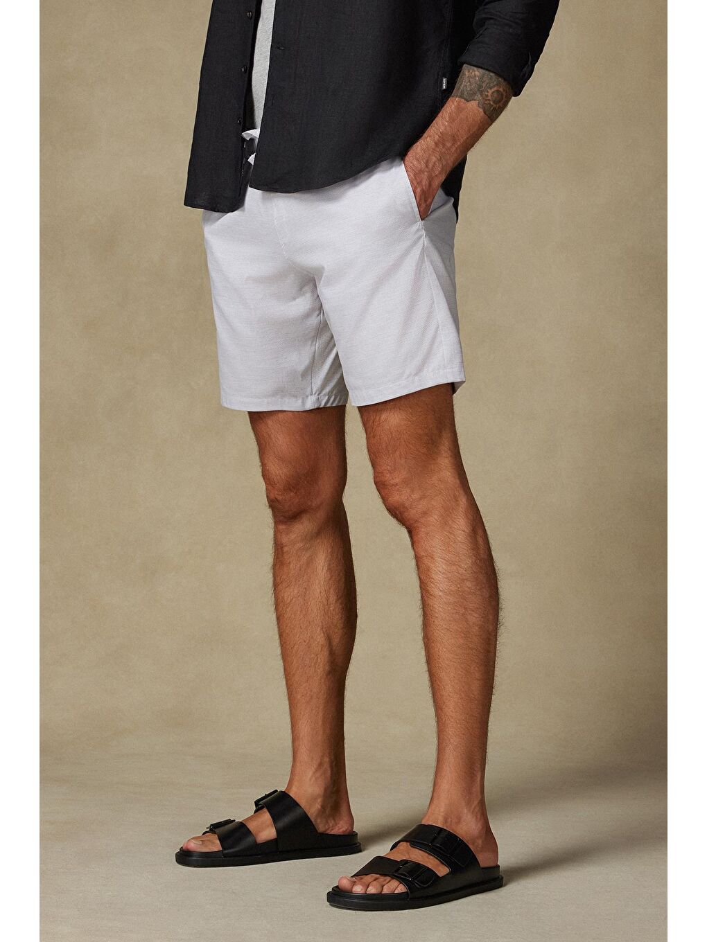 Sky Armür Pamuk Karışımlı Comfort Fit Gri Erkek Kareli Şort-2