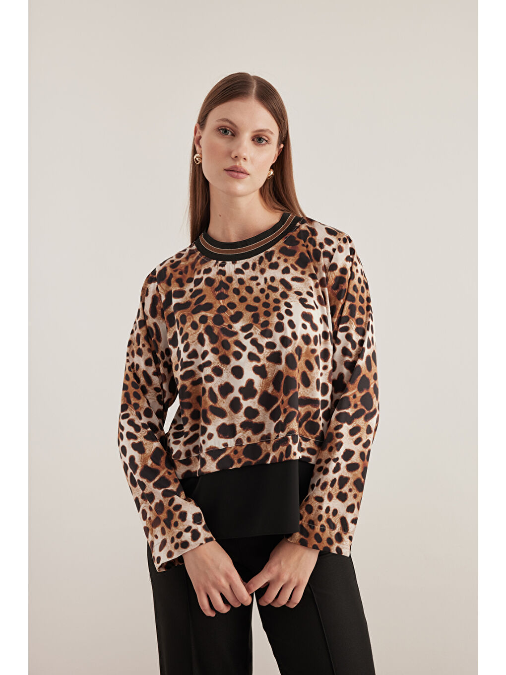 Kahverengi Garniliı Leopar Bluz-5