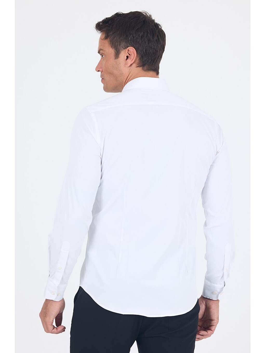 Beyaz Yarım İtalyan Yaka Cepsiz Gabardin Uzun Kol Slim Fit Esnek Gömlek 1004250235-4