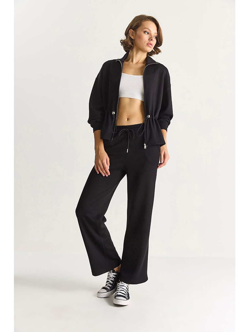 Siyah Kadın Yumuşak Dokulu Bel Ayarlamalı Ceket Pantolon Modal Takım-2