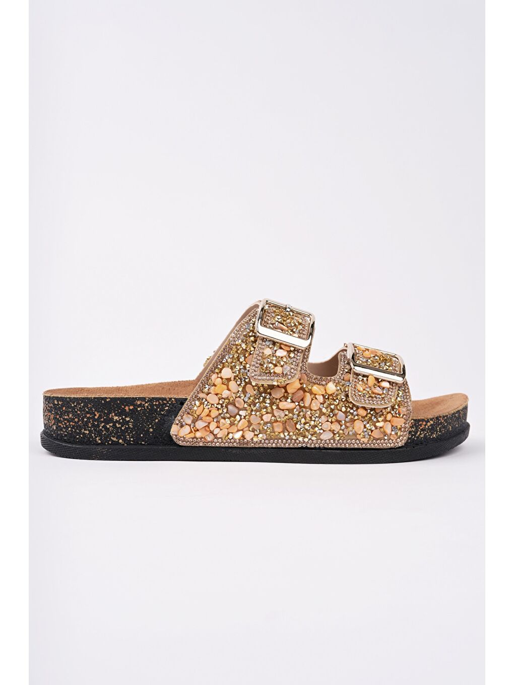 Sarı CRACOW Çift Bantlı Taşlı Ayarlanabilir Kemerli Günlük Kadın Terlik-2