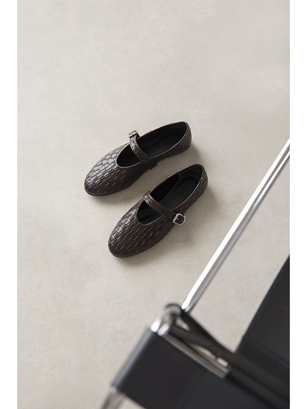 Kahverengi Jun Kadın Örgü Detay Deri Babet Kahve-2