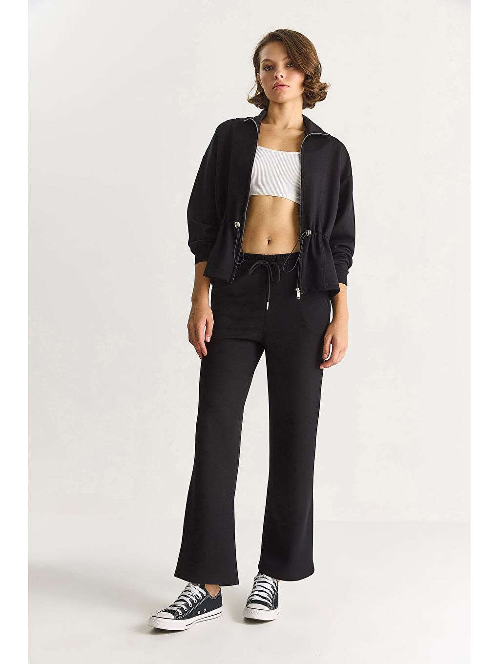 Siyah Kadın Yumuşak Dokulu Bel Ayarlamalı Ceket Pantolon Modal Takım-3