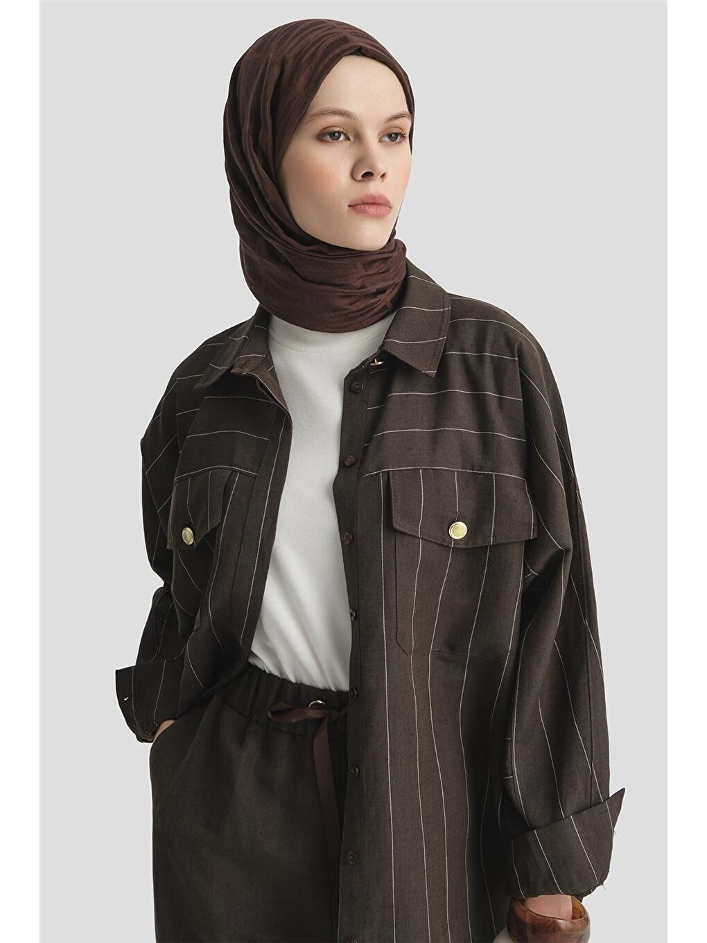 Kahverengi Çizgili Gömlekli Takım 25Y6010 Kakao-1