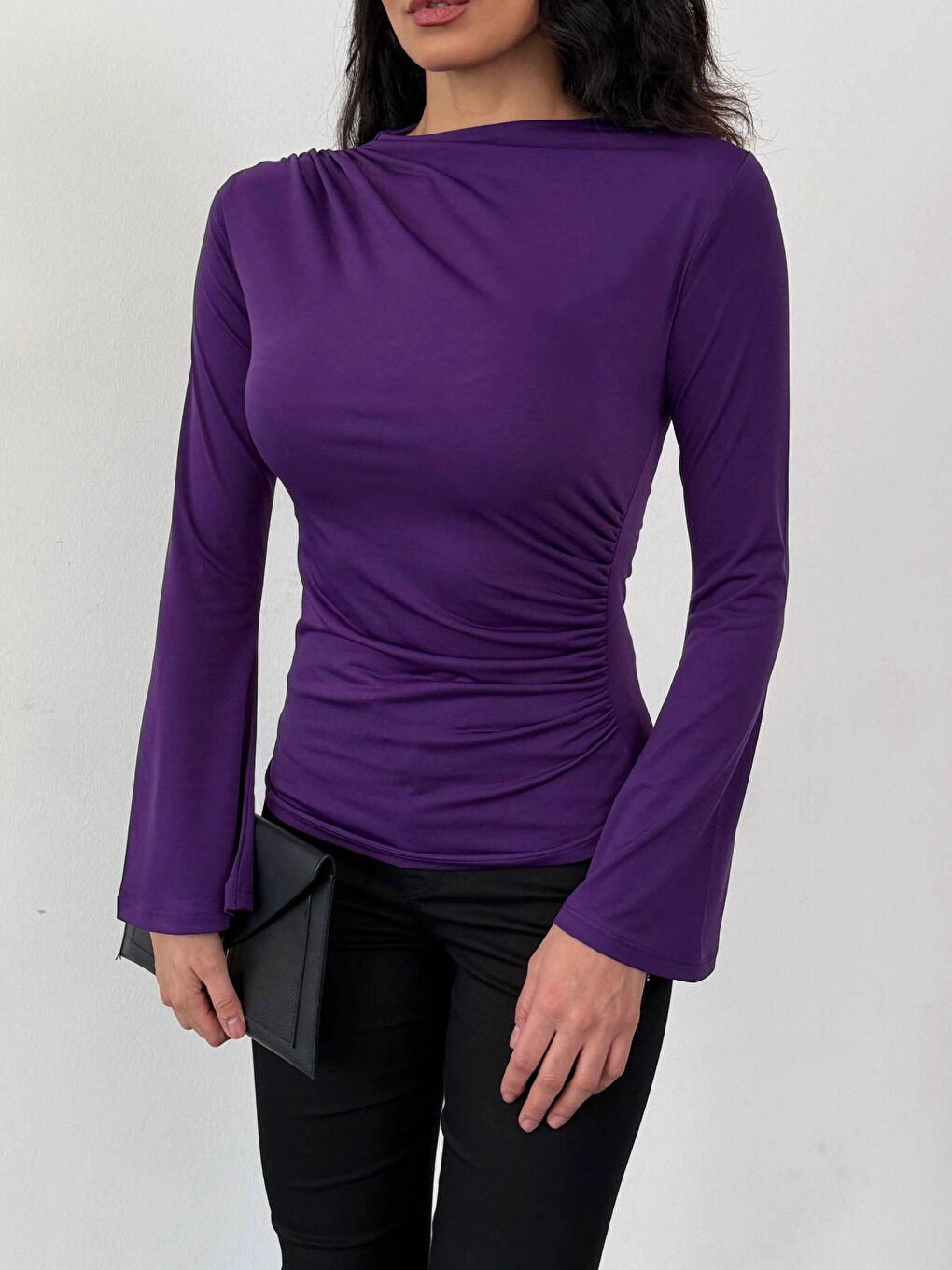 Kadın Mor Drape Detaylı İspanyol Kol Sany Bluz HZL25W-FRY123431-4