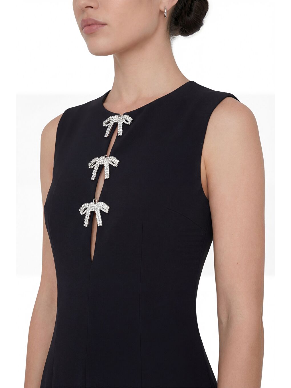 Kadın Siyah Yırtmaçlı Aksesuar Detay Maxi Abiye Elbise-2