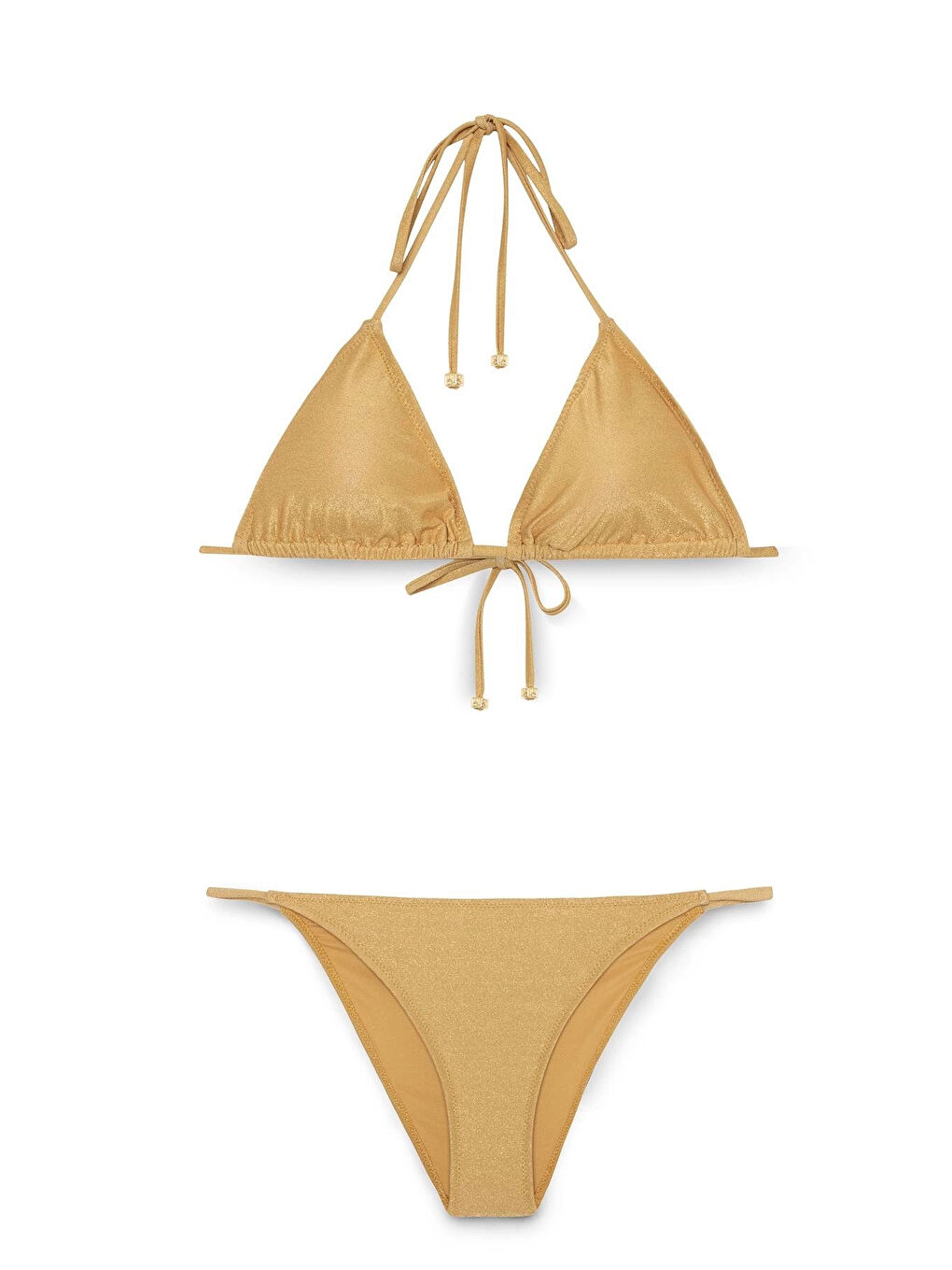Sarı Kadın Gold Simli Boyundan İp Bağlamalı Üçgen Bikini Takımı HZL25S-LC5005