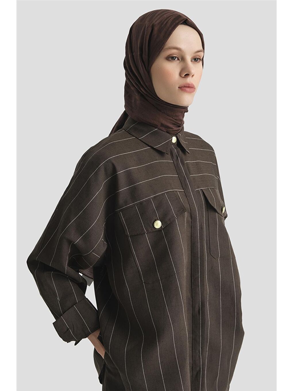 Kahverengi Çizgili Gömlekli Takım 25Y6010 Kakao-2