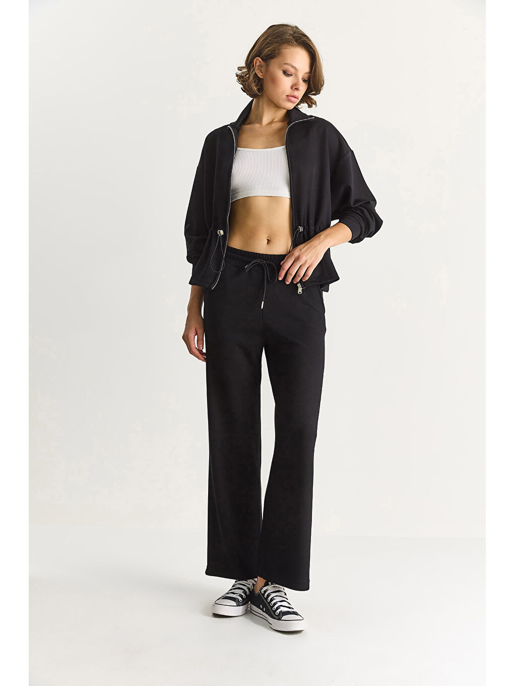 Siyah Kadın Yumuşak Dokulu Bel Ayarlamalı Ceket Pantolon Modal Takım-4