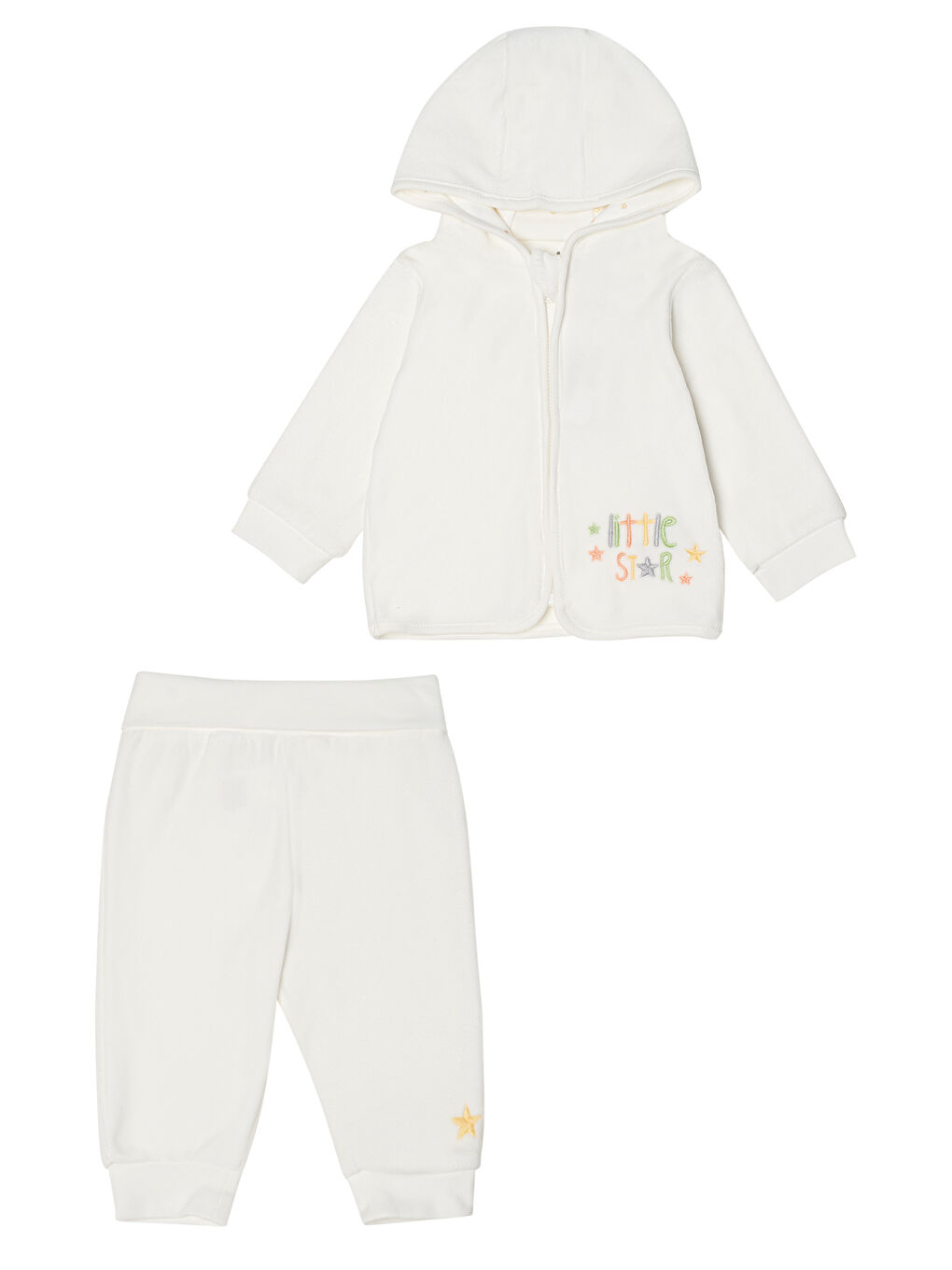 Beyaz Unisex Bebek Kadife Takım