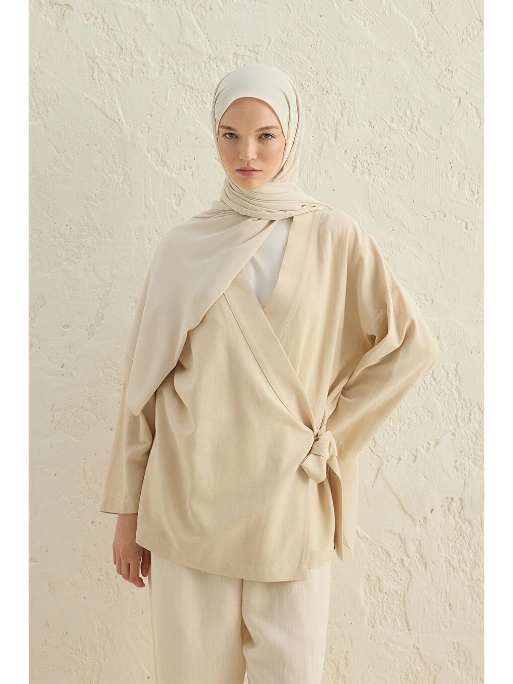 Bej Daily Krep Şal Koyu Krem-2
