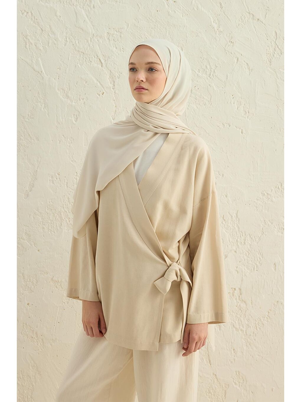 Bej Daily Krep Şal Koyu Krem-3