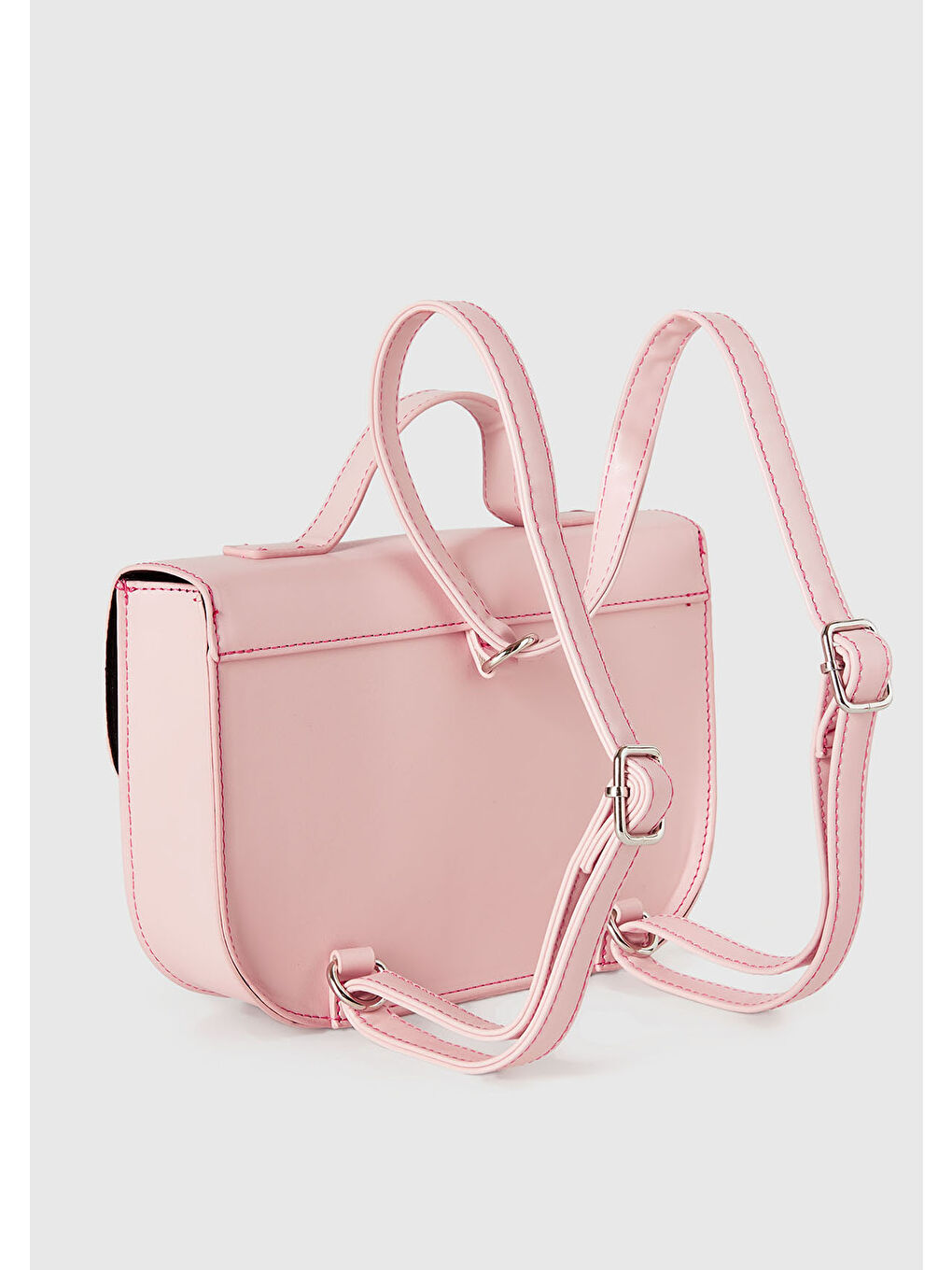 Kız Çocuk Toz Pembe Kontrast Renkli Logo Detaylı Sentetik Deri Sırt Çantası-1
