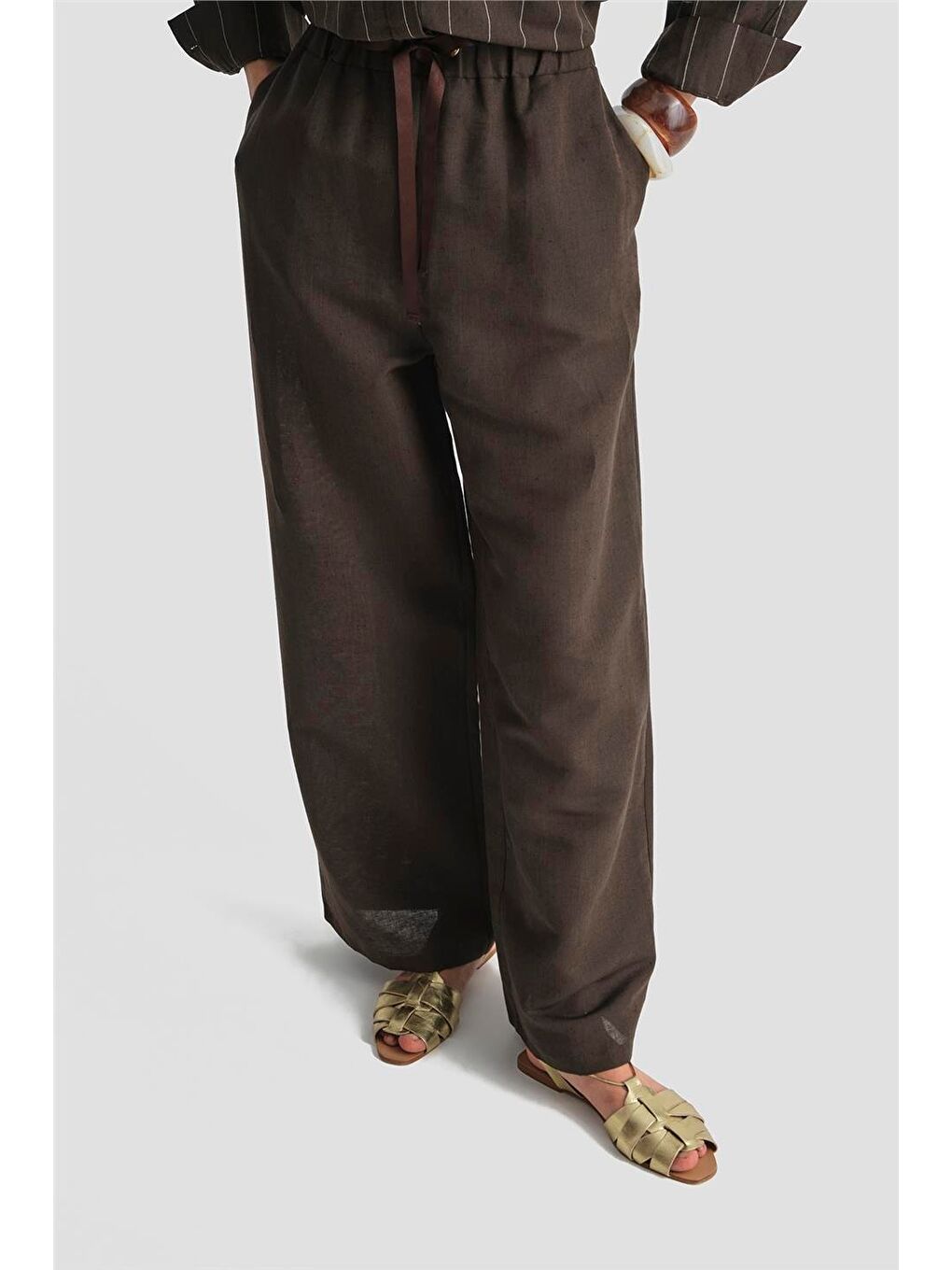 Kahverengi Çizgili Gömlekli Takım 25Y6010 Kakao-3