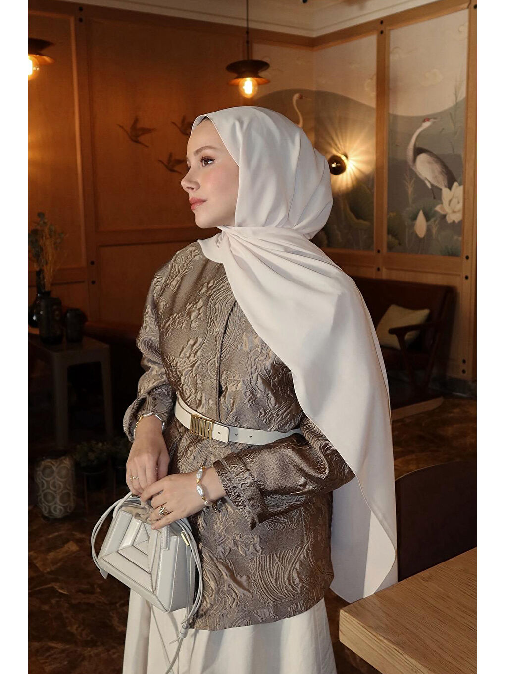 Bej Daily Krep Şal Koyu Krem-5