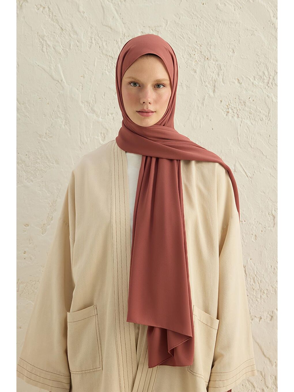 Kırmızı Daily Krep Şal Soğan Kabuğu-1