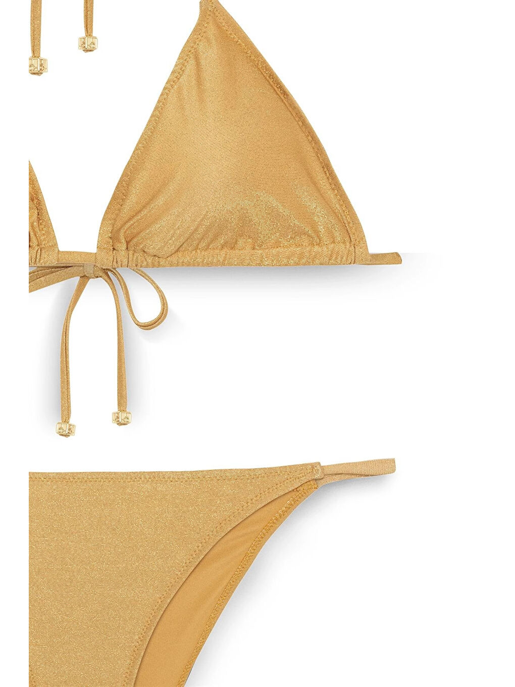 Sarı Kadın Gold Simli Boyundan İp Bağlamalı Üçgen Bikini Takımı HZL25S-LC5005-1