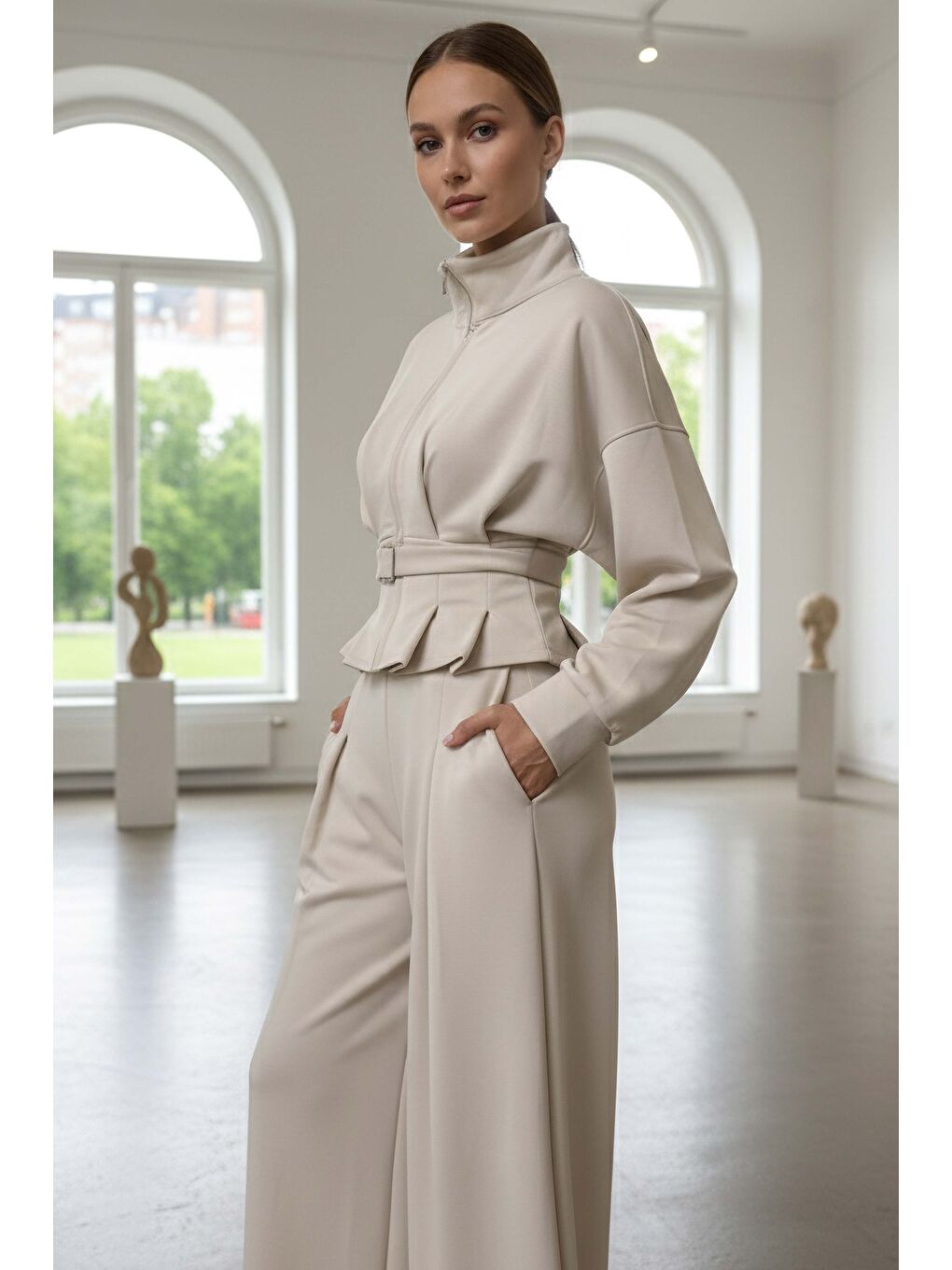 Ekru Gipeli Modal İkili Takım Krem - 28093-KREM-1