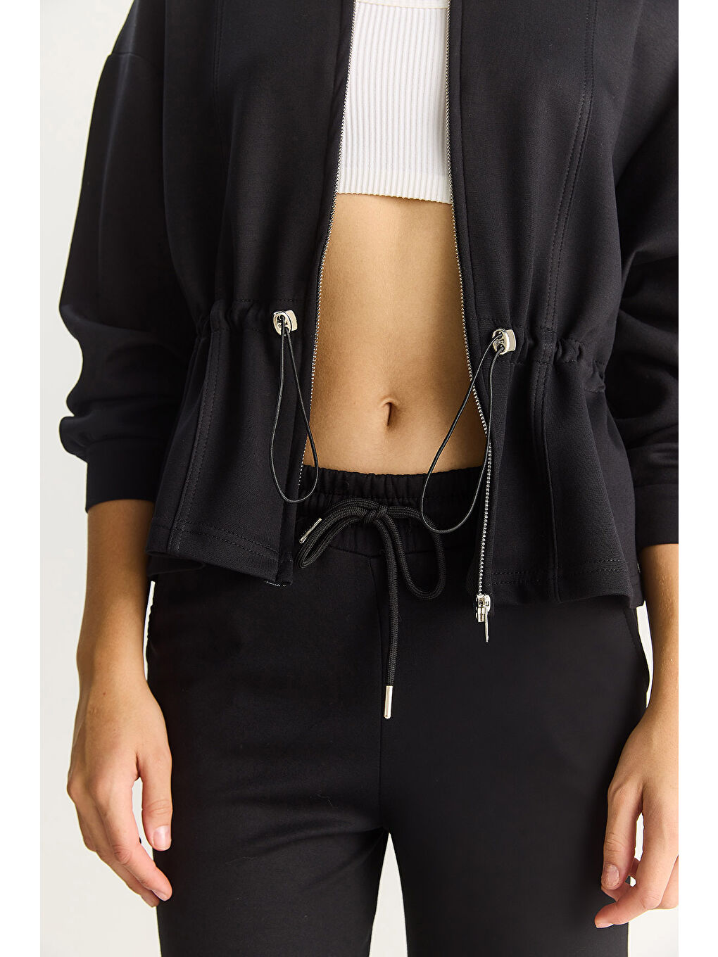 Siyah Kadın Yumuşak Dokulu Bel Ayarlamalı Ceket Pantolon Modal Takım-5