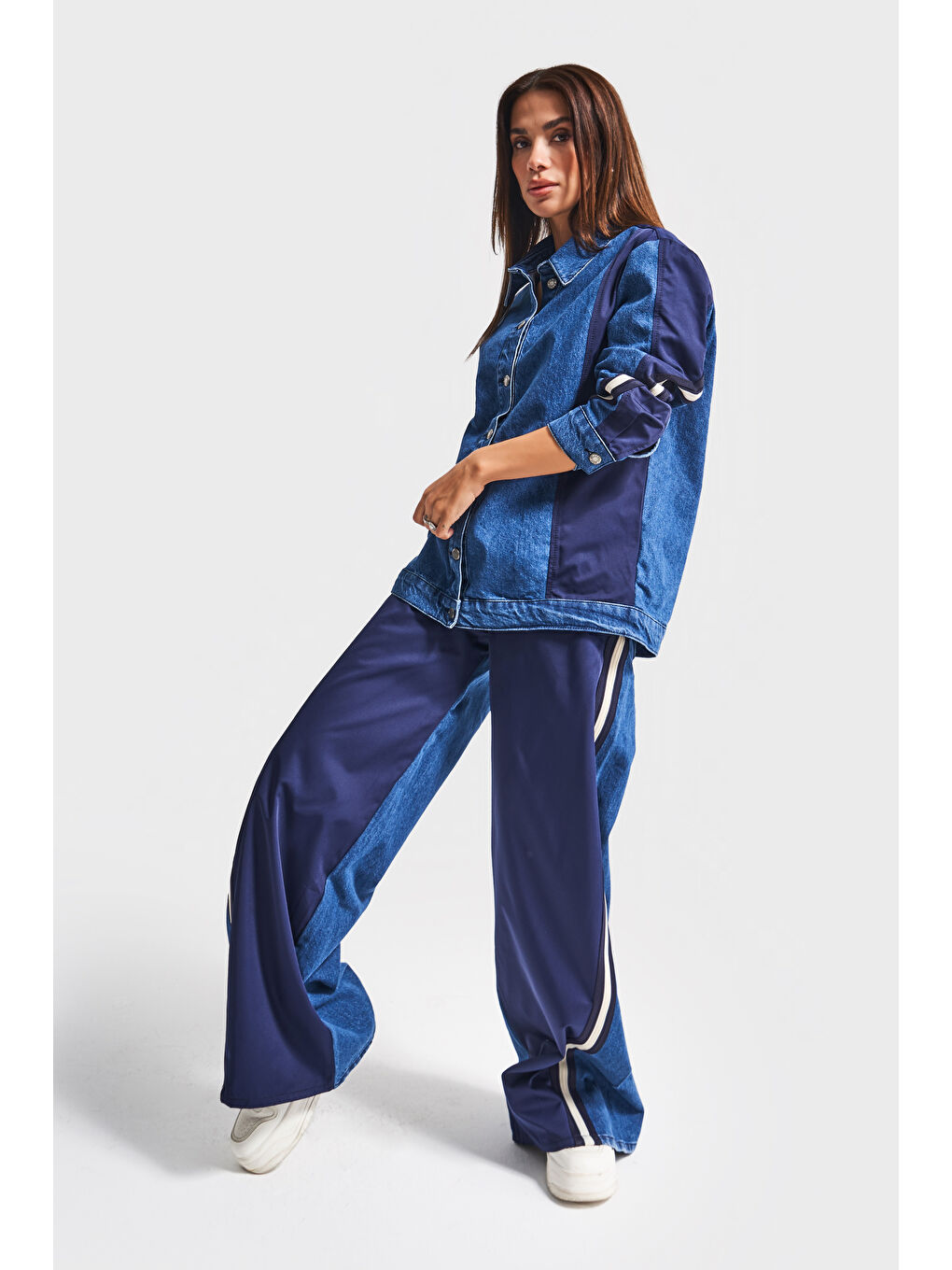 Mavi Kadın Jean Rengi 1w5-5 Oversize Parçalı Kumaş Özel Tasarım Denim Ceket-3