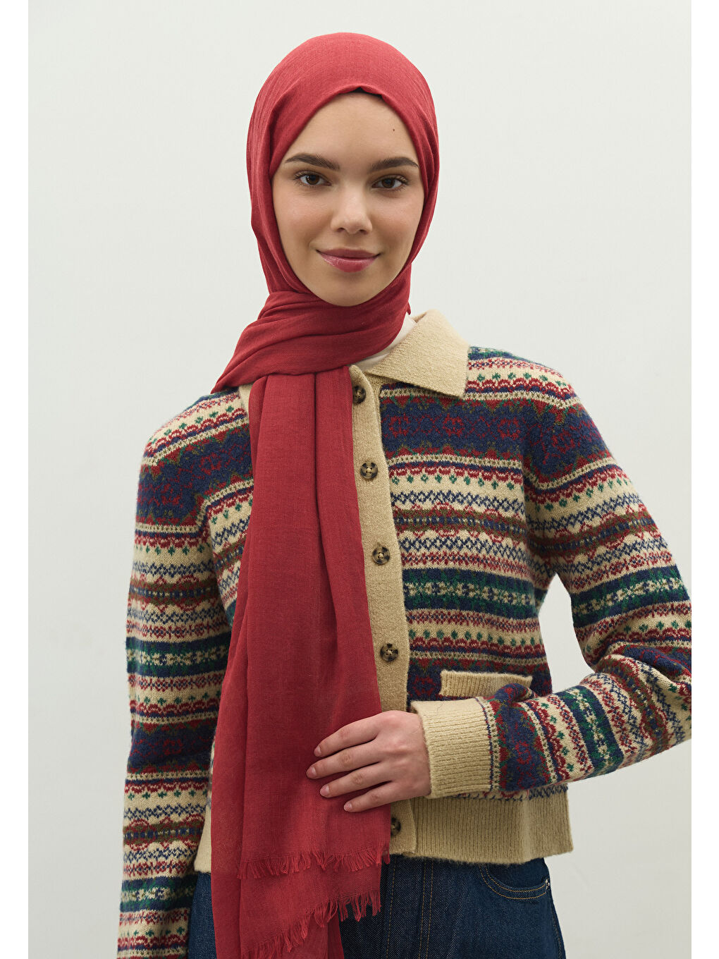 Kaşmir Dokulu Şal Kırmızı-1