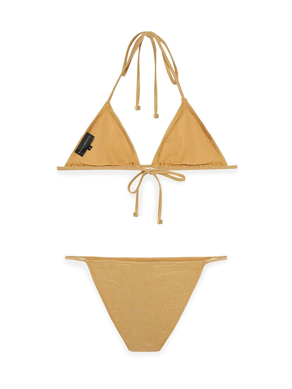 Sarı Kadın Gold Simli Boyundan İp Bağlamalı Üçgen Bikini Takımı HZL25S-LC5005-2