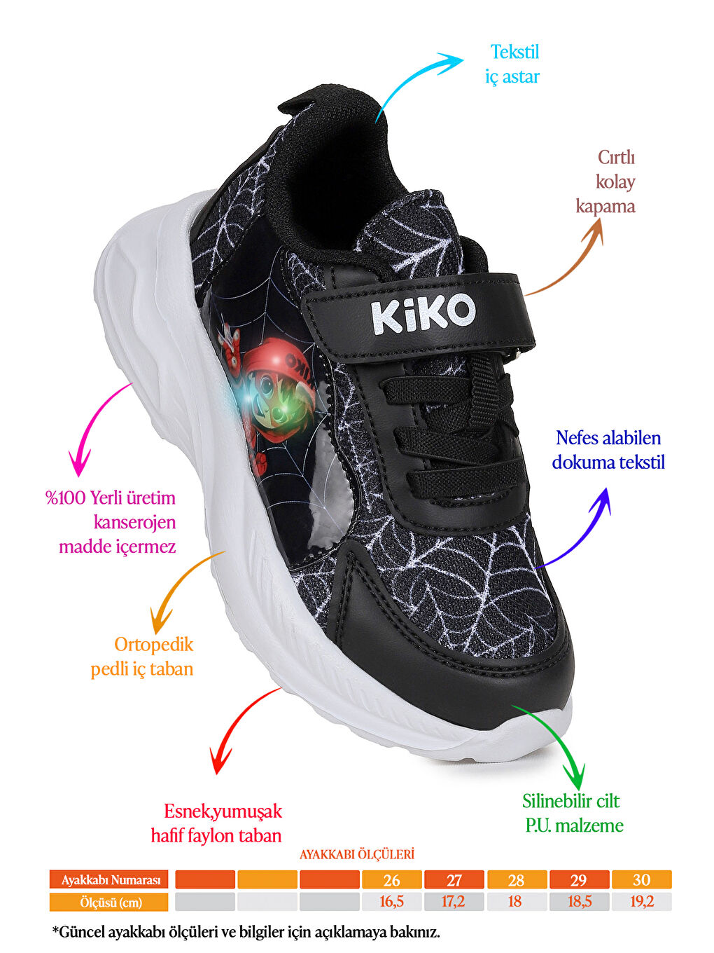 Siyah Spider Işıklı Cırtlı Faylon Taban Erkek Çocuk Spor Ayakkabı-1