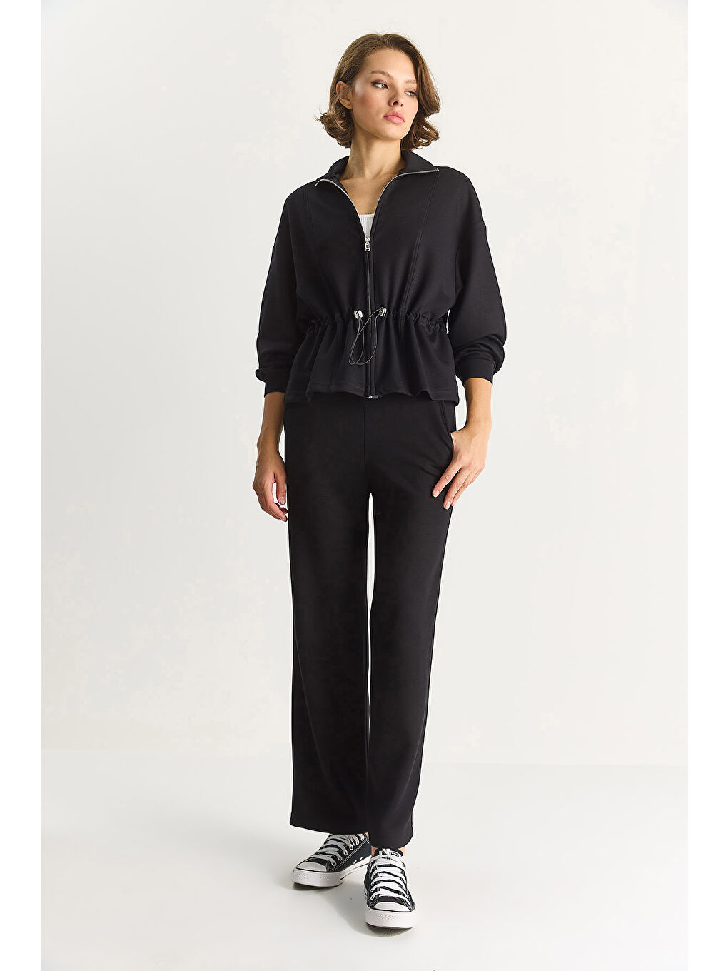 Siyah Kadın Yumuşak Dokulu Bel Ayarlamalı Ceket Pantolon Modal Takım-6