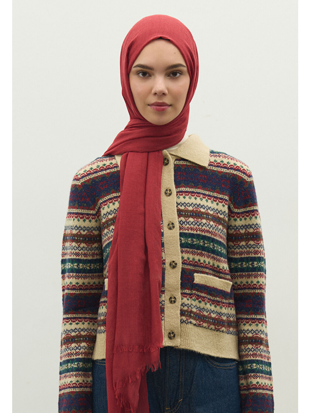 Kaşmir Dokulu Şal Kırmızı-4