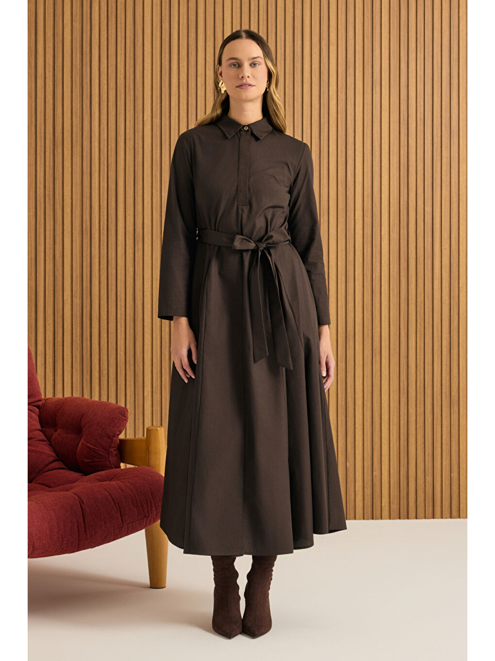 Kahverengi Pamuk Elbise-1