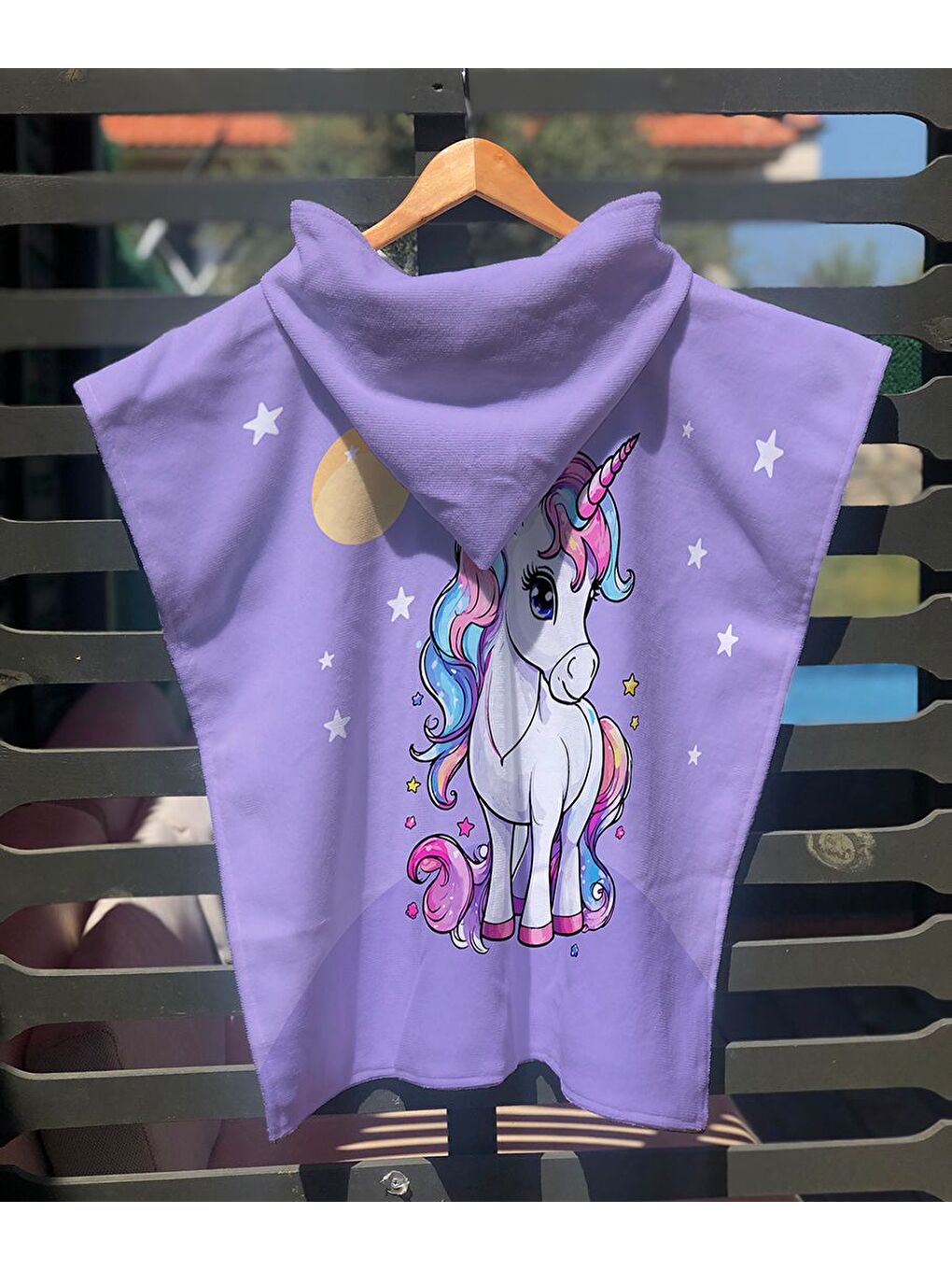 Karışık Renkli At Desenli Çocuk Panço Plaj Havlusu & Bornozu 60x60 cm-1