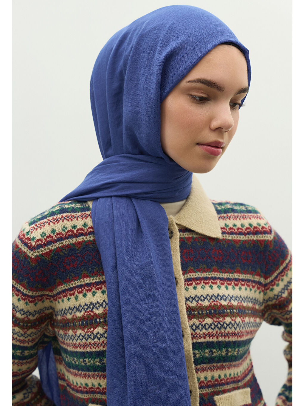 Kaşmir Dokulu Şal Koyu Mavi-2