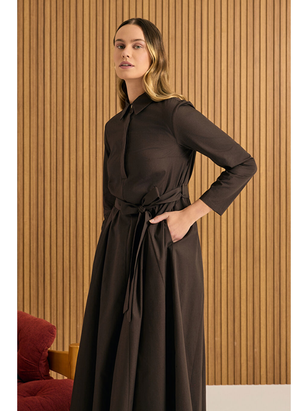 Kahverengi Pamuk Elbise-2